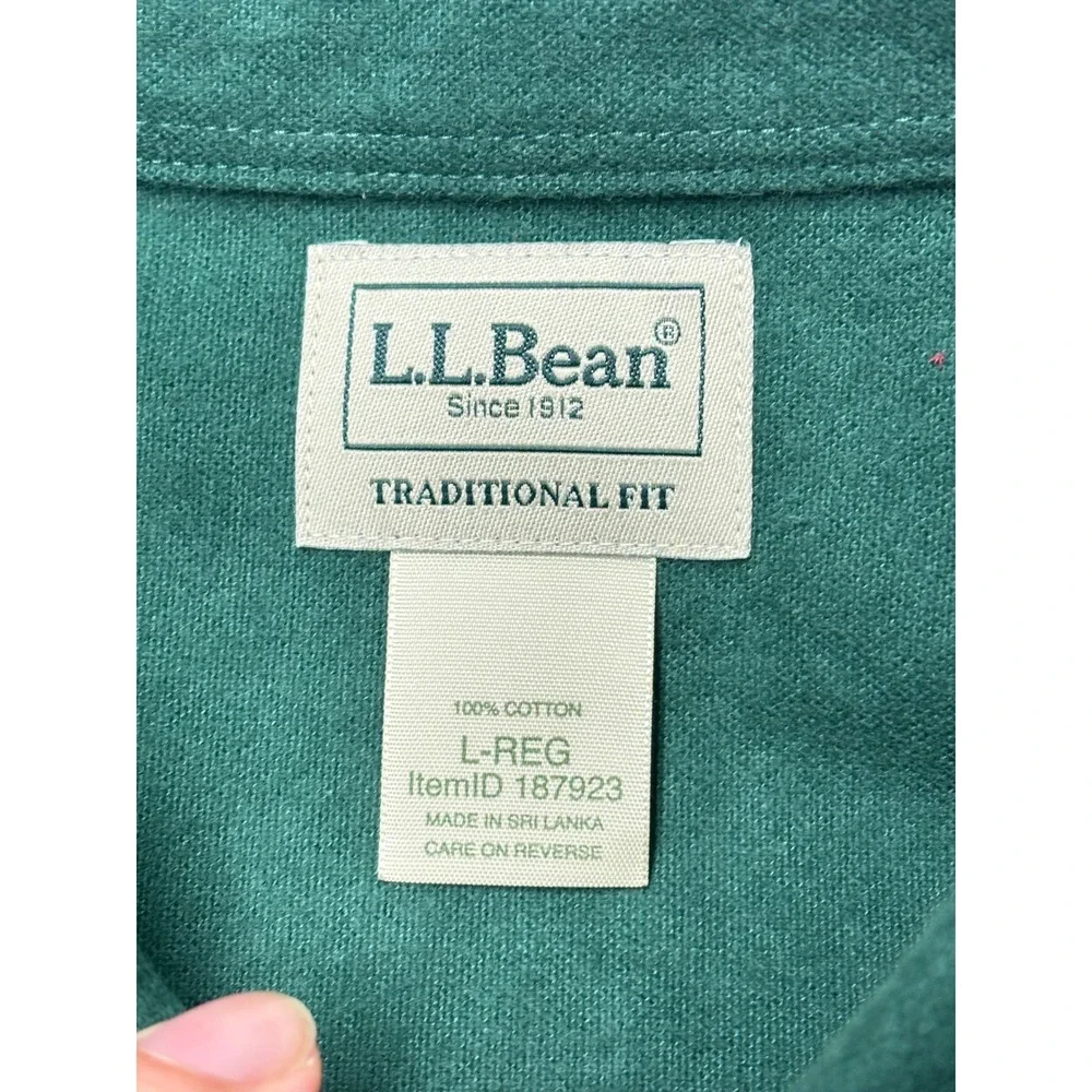 LL Bean Chamois Traditional Fit Cloth Shirt Green Cotton Button Down Mens L Reg